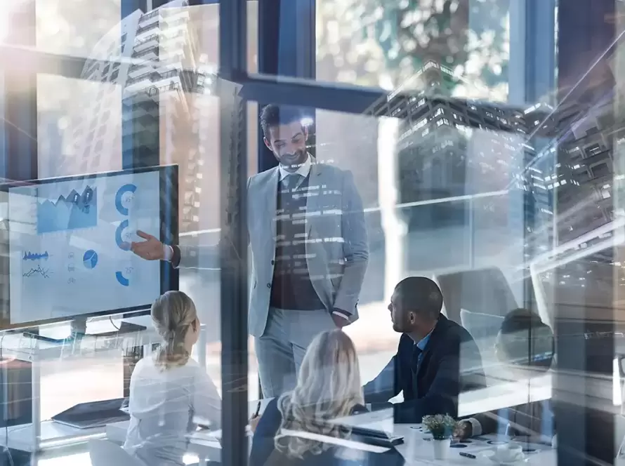 Law firm team reviewing how technology is changing marketing strategies through digital analytics
