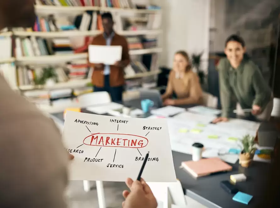 Team discussing digital marketing strategies for a law firm during a meeting