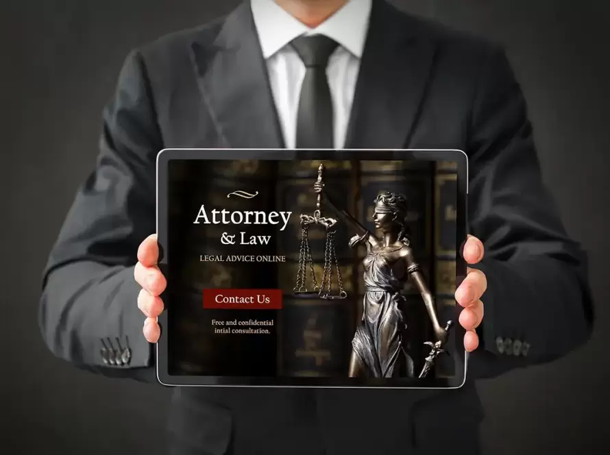 Attorney holding a tablet showing which attribution model is best for law firm marketing success